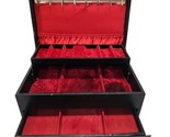 Mele Jewelry Box 3 Tier Large Black Leather Red Velvet Drawers Vtg - £81.70 GBP