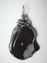 Snowflake Obsidian Pendant Wire Wrapped .925 Sterling Silver - Jemel  - $37.00