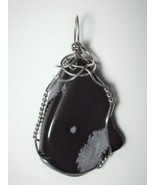 Snowflake Obsidian Pendant Wire Wrapped .925 Sterling Silver - Jemel  - $37.00