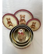 House Of Lloyd Set Of 3 Round Nesting Tins With Plush Teddy Bear - £22.04 GBP