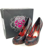 Iron Fist Be Love Pointed Toe High Heel Shoes Size 7 Black w Red Hearts ... - £21.29 GBP