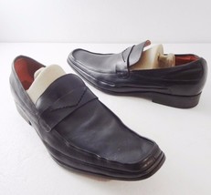 Robert Wayne 9.5 Shale Black Leather Loafers Shoes Slip-On - £29.66 GBP