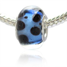 Black Dots On Blue European Bead Pandora Style Chamilia Troll Biagi - £3.86 GBP