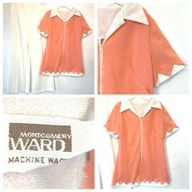 Vintage 1960s Montgomery Ward Orange Zigzag Hem Top size M L &amp; White Pan... - $17.95