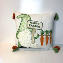 Happy Easter Gnome Pillow Carrot Embroidery Tassels 18&quot;x18&quot; Honeybloom 3D - $23.36