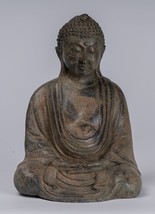 Ancien Japonais Style Bronze Assis Méditation Amitabha Bouddha Statue - - £191.11 GBP