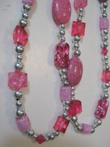 Pink Silver Face Mask Necklace 38” w Multi Size Bead Lanyard Masklace Handmade I - £6.73 GBP