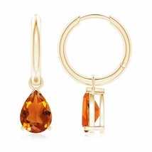 Citrine Pear-Shaped Drop, Hoops Earrings in 14K Gold (Grade-AAAA , 9x6MM) - £789.58 GBP