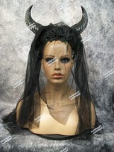 Gothic Black Headpiece Horns Veil Goat Goddess Mythical Creature Demonic Bride - £17.20 GBP