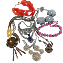 Vintage to Mod Necklace LOT Boho Retro Statement Bling Colorful Chunky Flowers - £32.14 GBP
