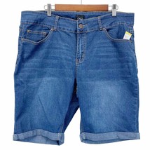 NEW Simply Emma Plus Size 18W Bermuda Shorts Blue Denim Cuffed Legs Stretch - £15.34 GBP