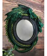 Gothic 11.75&quot; Tall Jade Pagoda Green Intertwined Dragon Round Wall Mirro... - $802.91 MXN