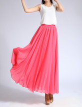 Melon Red Long Chiffon Skirt Women Plus Size Beach Chiffon Maxi Skirt image 2