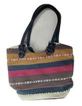 Canvas Shoulder Bag Large Round Double Strap India 11x12.5&quot; Tote Tribal Primitiv - $17.25