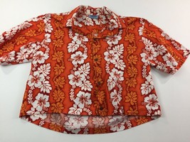 Hawaiian Vintage Womens Button Aloha Shirt Orange White Hibiscus Leis Size Large - £31.97 GBP