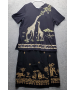 Alfred Dunner 2 Piece Skirt &amp; Top Women M/16 Multi Giraffe Print Beaded ... - $34.24