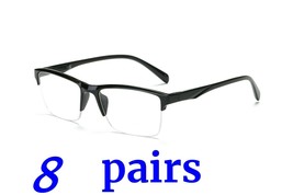 8 Pairs Fashion Square Half Frame Reading Glasses Spring Hinge Readers for Men - £12.50 GBP