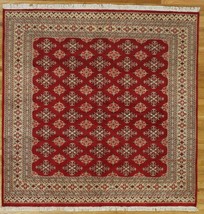 7 x 7 Square Living Room Red Bokhara Rug All-Over Jaldar Wool&amp;Silk Handmade Rug - £833.53 GBP