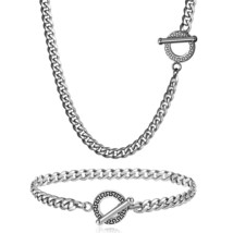 Men Women Jewelry Set Stainless Steel Necklace Bracelet Set  Gold Silver Color T - £29.92 GBP