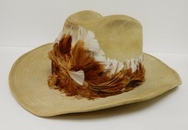 Boot Hill Western Cowboy Hat w Hand Made Feather Band Tan 7.25 to 7.75 V... - £74.70 GBP