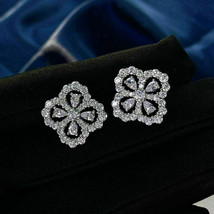 2Ct Round &amp; Pear Cut Diamond Cluster Flower Stud Earrings 14k White Gold Finish - £71.65 GBP