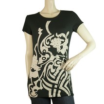 John Richmond Black White Abstract Print T-shirt Rhinestone top size 44 - $127.71