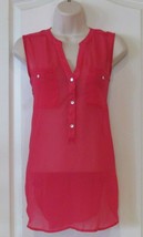 Apt. 9 Sheer Sleeveless Split V-neck Blouse Bright Rose Womens Sz SX NWT... - $246.03 MXN