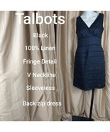 Talbots Black 100% Linen Fringe Detail Back Zip Dress Size 6p - £18.81 GBP