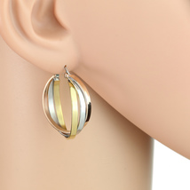 Tricolor Silver, Gold &amp; Rose Tone Hoop Earrings- United Elegance - $23.99