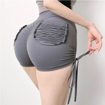 High Waist Fitness Shorts Women Pocket Drawstring Buttocks Push Up Short... - £40.90 GBP