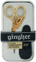 Gingher Gold-Handled Stork Embroidery Scissors 3.5&quot;-W/Leather Sheath - £21.06 GBP