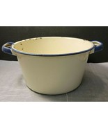 VINTAGE ENAMELWARE 3.5 QT POT CREAM WITH BLUE TRIM - $32.38