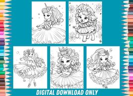 Princess Printable Coloring Pages Set of 5 - $2.99