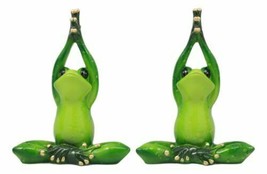 Meditating Twin Yoga Frogs In Lotus Pose Statue Buddha Frogs Pair Set 5.... - $25.99