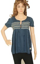 Odd Molly Women&#39;s Smocked Embroidered #316 Blue Short Blouse Tunic Top S 1 - £75.67 GBP