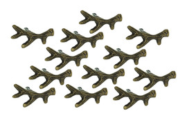 Bronze Finish Cast Iron Small Deer Antler Cabinet Handle Drawer Pull Set of 12 - £31.64 GBP