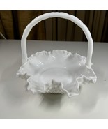 Vintage Fenton Hobnail White Milk Glass Ribbed Basket Crimped Ruffled To... - $264.63 MXN