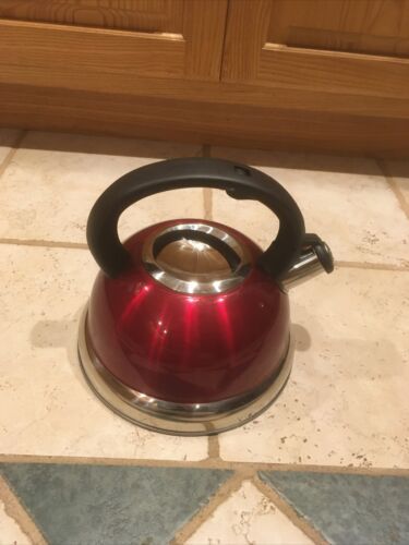 Stainless Steel, RED Colored 2.5 Quart Whistling Tea Kettle Pot - $20.75
