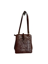 Vtg Belle Rose Brown Embossed Leather Bag Purse Organizer Handbag Double Handle - £14.80 GBP