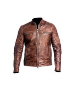 Men Leather Jacket Vintage Biker Café Racer Designer Distressed Genuine ... - $277.46 CAD