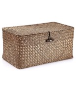 Wicker Shelf Baskets Bin With Lid, Handwoven Seagrass Basket Storage Bin... - $39.99