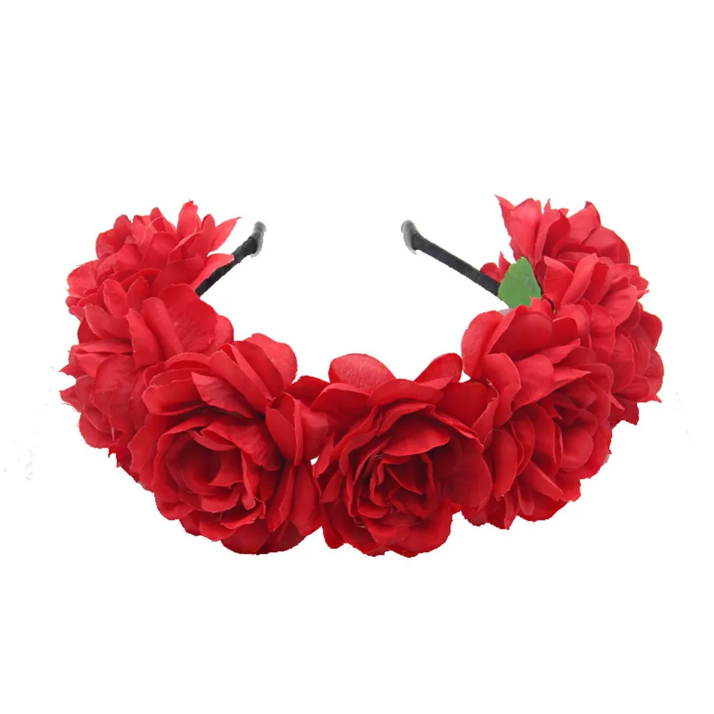 House Home New Fashion Women Bride Flowers Headband Mexican Style Rose Flower Cr - £19.98 GBP