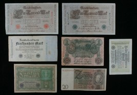 1910-1929 Deutschland 7-Notes Set Reich 50-1000 Marke &amp; Weimar 20-10000000 Marke - £60.15 GBP