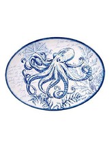 Octopus Nautical Oval Serving Platter Oceanic 18 x 13.5 Melamine Blue White - $37.62