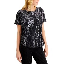 Alfani Womens Petite Small Gunmetal Velvet Burnout Short Sleeve Top NWT AI65 - £21.95 GBP