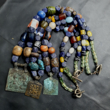 Vintage Lapis and Glass beaded Necklaces With Old pendants Lot 3 LPS3 - $97.00