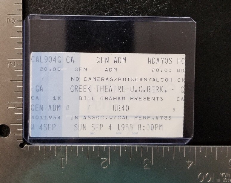 UB40  - VINTAGE GREEK THEATRE SEPTEMBER 4, 1988 CONCERT TICKET STUB 2 - $10.00