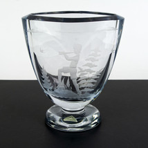 Afors Ice Blue Engraved Footed Oval Vase, Vintage Sigvard Wolff Orrefors... - $175.00