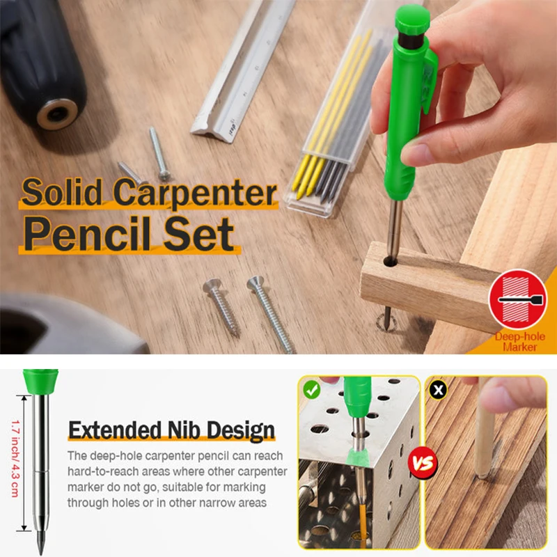 House Home Solid Carpenter Pencil Set Built-in Aener Mechanical Pencil Marking T - £19.54 GBP