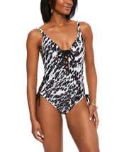 Bar III Heat Wave Lace-Up One-Piece Swimsuit - £28.71 GBP